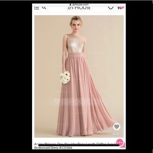 Light pink one shoulder dress with gold sparkles